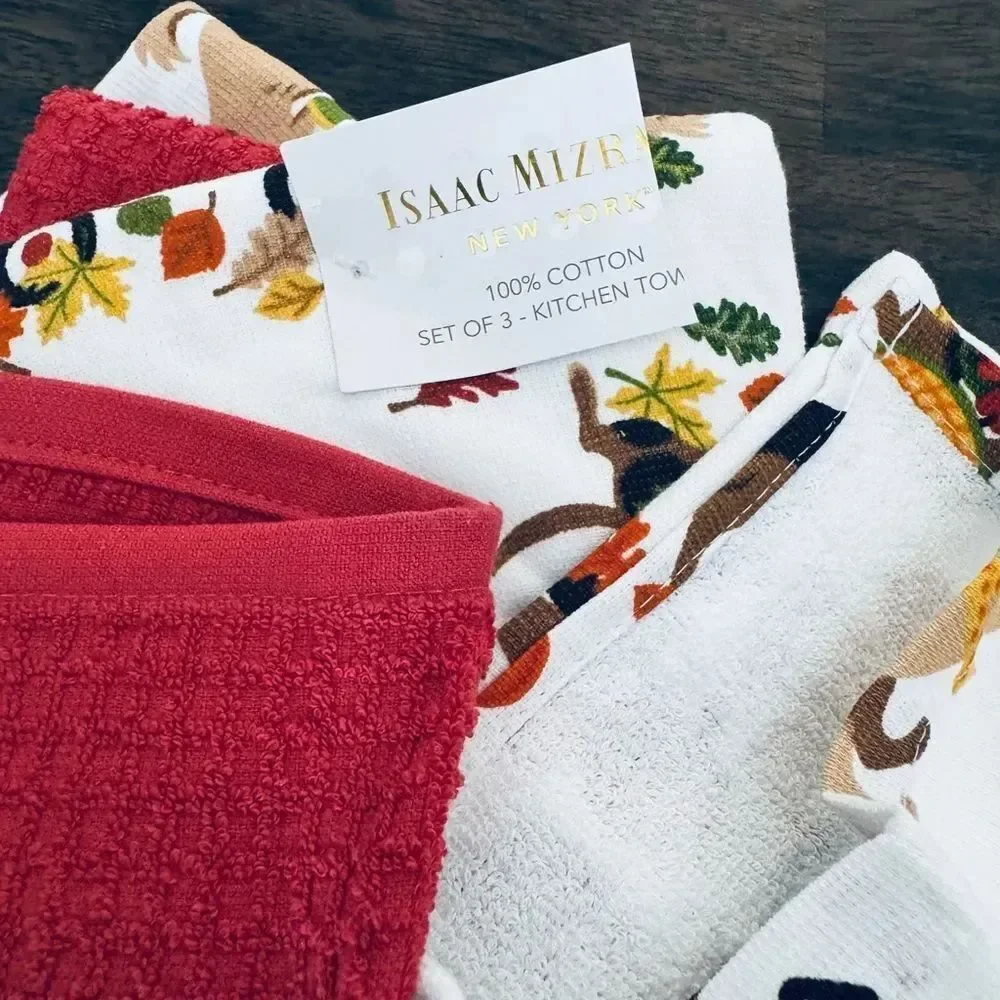 Isaac Mizrahi 3-pc Fall Autumn Dog Print Kitchen Dish Towels